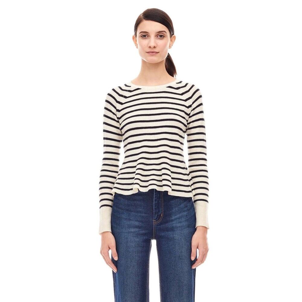 S Small Rebecca Taylor La Vie Striped 100%. Wool Peplum Sweater